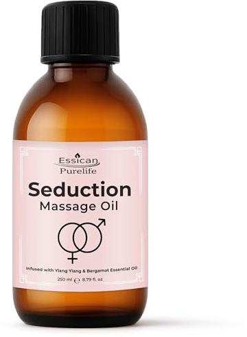 Essican Purelife Seduction Body Massage Oils for Massage Therapy 250ml | Cold Pressed Infused and Blended with Ylang Ylang and Bergamot Essential Oils Moisturiser for Sensual Mood, Deeply Nourishing