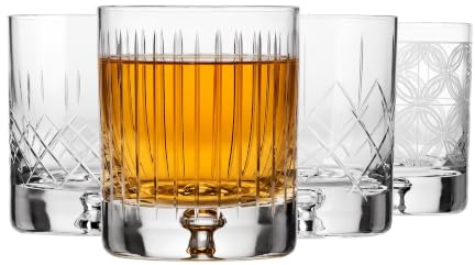 Krosno – Bicchieri da whisky, bourbon e scotch 250 ml, set da 4 – Collezione Saga – Bicchiere in cristallo, intagliato – Fatti a mano – Ideale come regalo