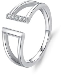 Ayoiow Wedding Rings Women Gold für Damen, Diamant Offen Stellungnahme Gold Ring Women 9K, 9 Karat Weißgold Größe 58 (18.5)