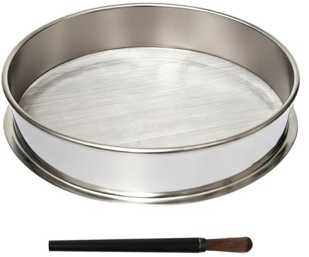 120 Maglie Setaccio Farina Rotondo 25 cm Acciaio Inossidabile Setaccio | Setacci a Maglia in Acciaio Inox Fine Setaccio per Farina Professionale con Spazzola per Cucina, Farina, Riso, Pasta