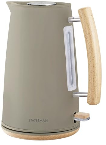 Statesman 1.7L Scandi Kettle, Green | 3000W Rapid Boil, Cordless, Auto Shut-Off, Boil Dry Protection, Wood Effect Design
