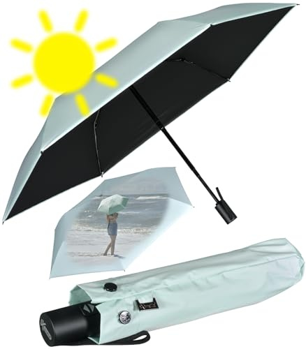 iX-brella Mini Sonnen-Regenschirm mit Auf-Zu-Automatik mit UV- und Hitzeschutz - Black Coating - Mint