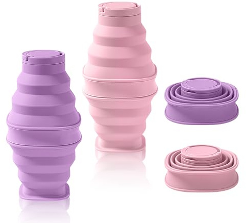yotutun 2 Botella de agua plegable de silicona de 600 ml, Botella de agua portátil plegable con 2 mosquetones, Botella deportiva de silicona a prueba de fugas para deportes al aire libre