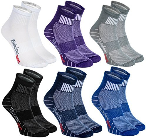 Rainbow Socks - Hombre Mujer Calcetines Deporte Colores de Algodón - 6 Pares - Púrpura Negro Gris Azul Marino Azul Blanco - Talla 36-38