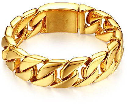 JewelryWe Panzerkette Armband Herren Gold: 20mm Breit Edelstahl Hochglanz Poliert Groß Schwer Kubanische Kette Armkette Maskulines Panzerarmband Schmuck Geschenk für Männer Freund Vater