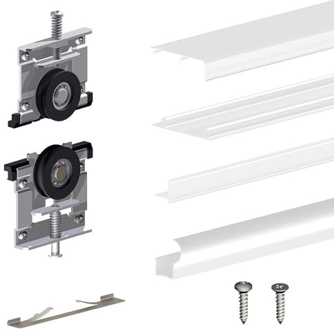 Kit SLID'UP 220 aluminium blanc pour 3 portes de placard coulissantes 18 mm - rail 2,7 m - 70 kg