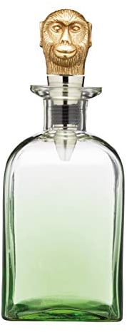 BarCraft Decantador con Tapón de Latón en Forma de Mono, Cristal, 900 ml, Color Verde