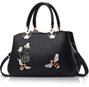 NICOLE&DORIS Handtaschen Damen Mode Schultertasche Geldbörse Retro Umhängetasche Frau Tote Stickerei Schwarze Biene 2