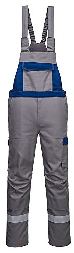 Portwest - Bizflame Ultra Arbeitslatzhose mit Latzhose, feuerbeständig, zweifarbig, Grau / Königsblau - XL