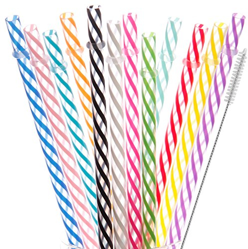 Dakoufish 7 Inch Reusable Plastic Drinking Straws BPA Free 12 Colors-12 Pack Plus Free Cleaning Brush (7inch，12color)