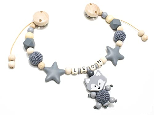 Kinderwagenkette Fuchs Silikonperlen Holz