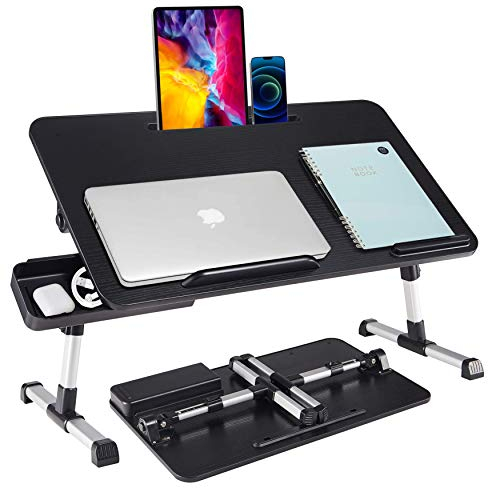 Laptop Stand for Desk, BUILDEC Laptop Table for Sofa with Storage Drawer,Foldable Legs Standing Lap Desk for Reading, Eating, Working, Writing, Gaming and Drawing in Bed Sofa Couch Floor