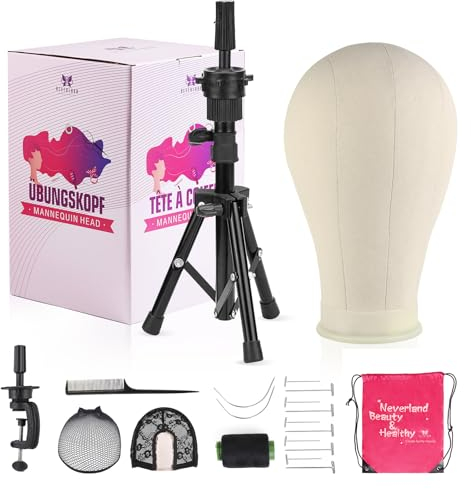 Neverland Beauty & Health Perückenkopf 22(56cm) Mannequin-Kopf mit Perückenständer, T-Nadeln und Borstenbürste, Baumwolle, Polyurethan