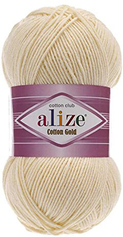 100g Strickgarn Alize Cotton Gold Uni Klassikgarn Häkelgarn Strick-Wolle Farbwahl, Farbe:458 hellelfenbein