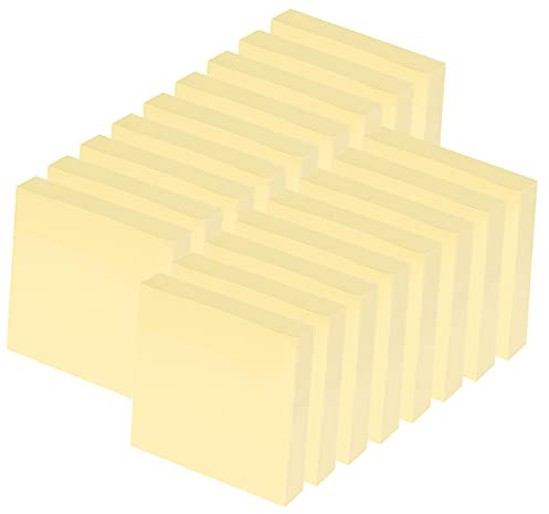 24 Stück Gelb Haftnotizen 76 x 76mm - 2400 Blatt Sticky Notes Selbstklebende Haftnotizzettel Klebezettel bunt zettel farbig Notizblöcke für Büro Haus, Pastell Gelb