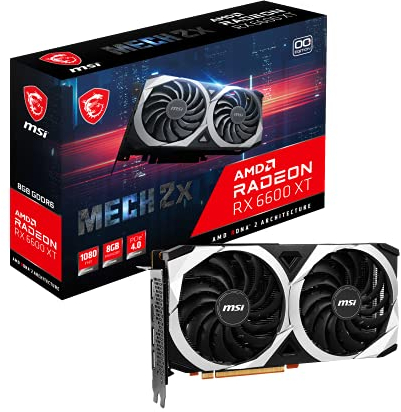 MSI Radeon RX 6600 XT MECH 2X 8G OC Gaming Graphics Card - 8GB GDDR6, 2602MHz, PCI Express 4, 128-bit, 3x DP v 1.4, HDMI 2.1 (Supports 4K & 8K)