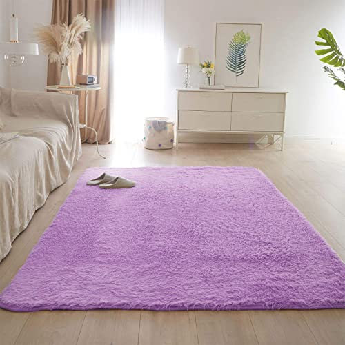 CHBIN Langflor 160x240cm Teppich Wohnzimmer Langflor Teppiche Plüsch Teppich rutschfeste Unterseite Weiche für Wohnzimmer Kinderzimmer Schlafzimmer Flur Läufer, Lila