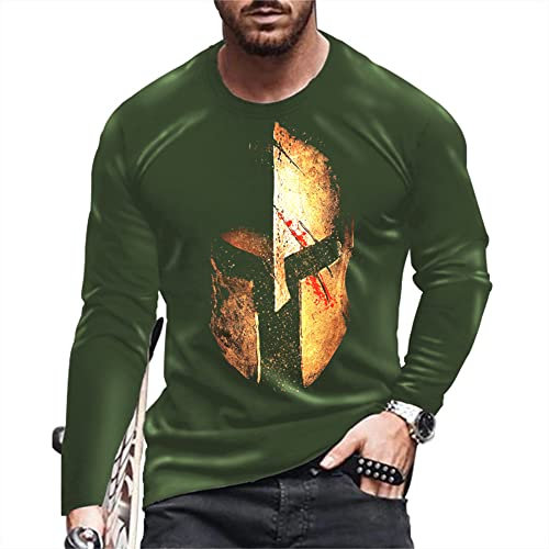 T-Shirt Herren Langarm Lässig Komfort Grafik Druck Moderner Herren Pullover Outdoor Jogging Training Slim Fit Basketball Badminton Tennis Basic Herren Sweatshirt E-Green L