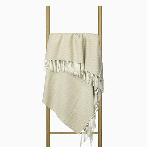Couverture en Laine Mérinos 140x200 avec 10% Cachemire – Plaid en Laine Merinos Chaud et Léger pour Lit, Adapté pour Hiver et Été, Jeté Élégant avec Franges – Nostra Andora