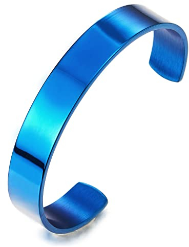 COOLSTEELANDBEYOND 19CM Klassiker Herren Damen Verstellbare Armband Armreif Edelstahl Blau Farben Poliert
