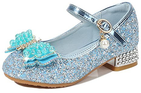 Monissy Scarpe da Principessa Festa Lustrino Compleannoda Danza Latina Bambini Tacco con Paillettes Scarpe Bambina Tacco Cerimonia Carnevale Halloween Festa Scarpe,Bleu,31