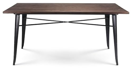 Kosmi Factory Tisch 160 x 80 cm aus Metall, schwarz matt und Tischplatte aus dunklem Holz