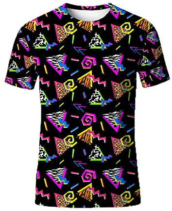 Herren T-Shirt 80er Jahre Hipster Hip Hop Tee Shirts Vintage Geometrie Rundhalsausschnitt T-Shirts Lustige Komfort Farben T-Shirts Valentinstag Geschenke, Schwarz, XX-Large