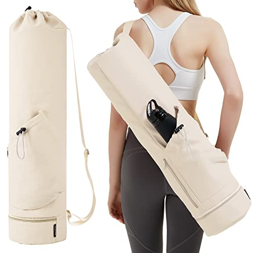 Yogatasche mit Nassfach und Flaschentasche Sporttasche Damen Verstellbarer Schultergurt Gym Yoga Tasche für Pilates Yogamatten & Yoga-Zubehör, Beige(Patent Angemeldet)