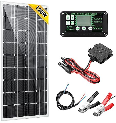 Youyijia Solar Panel Kit 120W 12V Monocrystalline Off-Grid System Solar Panel with 30A Charge Controller + Solar Cables for Motorhome RV Boat Shed Camping