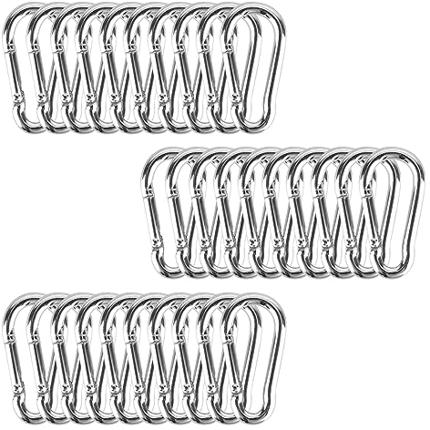 30 Stück Karabinerhaken Edelstahl Klein, 4 x 40mm Karabiner Schlüsselanhänger, Aluminium Carabiner für Angeln Wandern Rucksack (Silber)