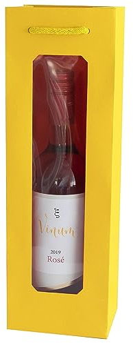 10 x Flaschentasche PresentFill® Premium Flaschentüten mit Fenster in Sonnengelb 100% Recycling Kraft Papier 210 gr. Stark Made in Europe Geschenktaschen Weinflaschen für 1 Flasche Wein