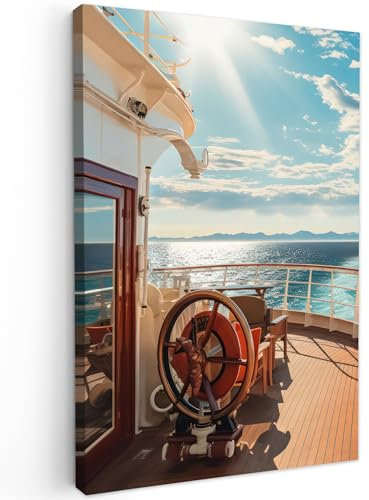 MuchoWow© Leinwandbild 40x60 cm Dekoration Wohnzimmer Bilder Aufhängen Wall Decoration Living Room Wohnungs Deko Moderne Maritime - Boot - Wasser - Meer - Segeln - Berge - Sonne - Maritim
