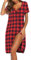 Ekouaer Nachthemden für Damen Plaid Schlafshirt Kurzarm Sleepshirt Nachtwäsche Knopfleiste Plaid S