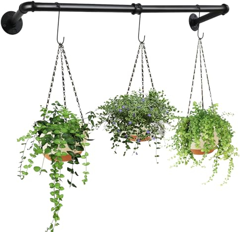 hismocal Metall-Pflanzgefäße zum Aufhängen für Zimmerpflanzen, Outdoor-Regal, Makramee, Blumentöpfe, Küche, Fenster, Badezimmer, Wohnzimmer, Dekoration, Schwarz, 80 x 20 cm (Topf und Pflanze nicht im