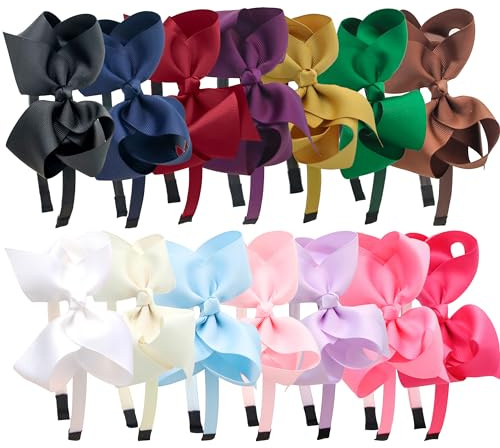 XIMA 14pcs Bows Headbands for Girls,3-12years KidsToddlers Hair Bands