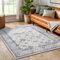 Hafaa Machine Washable Bedside Small Rug 40x60 cm - Soft Short Pile Grey Area Rugs For Bedroom Entrway Non Slip Floor Carpet Traditional Vintage Design Cashmere Door Mat For Kitchen Bathroom, Serene