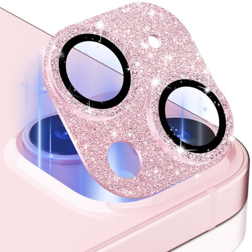 imluckies Protection Objectif Caméra Arrière pour iPhone 15 / iPhone 15 Plus, Anneau Métallique Brillant, Anti-Rayures Verre Trempé Caméra Lentille Protecteur pour 15Plus 2023, Pailleté Rose