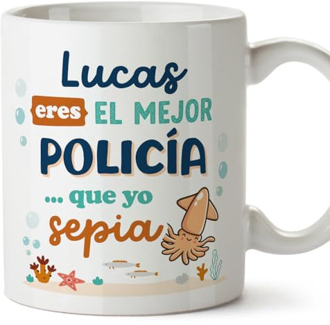 MUGFFINS Tazas Personalizadas para POLICÍA hombre - En Español - Mejor que yo Sepia - 11 oz / 330 ml - Regalo Personalizable original y divertido