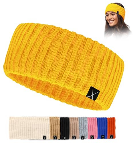 Bandeau extra large pour femme, en tricot chaud, cache-oreilles dans de nombreuses couleurs (jaune)