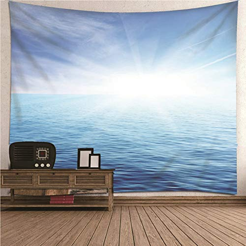 CEVAN Wandteppich Yoga Wanddekoration Modern Wohnzimmer Sonnenaufgang Meer Wandbehang Junge Wandtuch XXL Kunst Dekorationen Decke Wandbehang Stoff Weiß Blau 300x250cm