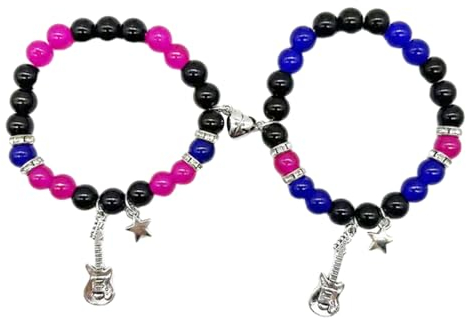 Bimhayuu Passende Paar-Armbänder für beste Freunde, Schmuck mit magnetischen Anhängern, rosa und schwarz, Freundschaftsarmbänder für Frauen und Mädchen, Versprechensgeschenke, 18 cm, Glas