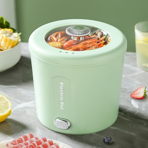 Hot Pot Electric,Mini olla de ramen portátil de 1 litro, olla caliente eléctrica antiadherente de 450 W, cocina eléctrica multifuncional para pasta, fideos, bistec, huevo con protección contra