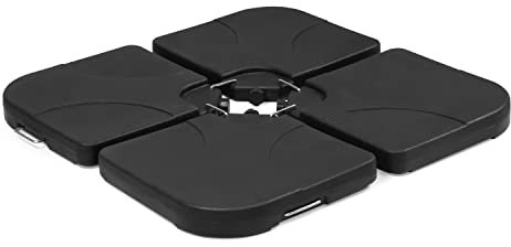 Greemotion USA GM-3006 Tengram 4-teilig, schwarz, 59,9 kg Kapazität, strapazierfähig, freitragender versetzter Terrassenschirmständer, quadratische Bodenplatte, leicht zu befüllende Ausgüsse für