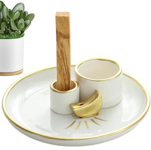 Soporte de salvia para quemar, soporte 4 en 1 para quemador de incienso, soporte de cerámica para palo, cuenco de quemado para salvia, bandeja decorativa para recoger cenizas, para sala de meditación