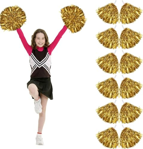 UieaMsio 12 Stück Cheerleading Pompons,Cheerleader Pompons Handblumen,Bright Metallic Cheers Ball,Metallfolie Cheerleading Pom Poms für Sports Wettbewerb Karnevalspartys Verwendet-A (A)