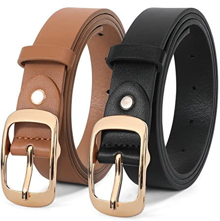 LEACOOLKEY 2 Stücke Damen Ledergürtel,Mode Damengürtel mit Pin Goldschnalle für Jeans Hosen