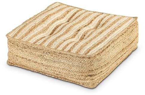 casamia Pouf Hocker Jute Sitzpouf Bodenkissen Boho Natur Fußhocker rund Würfel Größe Bodenkissen 3 - quadratisch flach