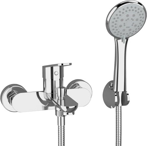 VALAZ Grifo de Ducha y Bañera Negro Mate | Grifo Monomando, Mezclador Agua Fría y Caliente, Ahorro de Agua | Instalación Fácil y Rápida | Grifo Bañera Inoxidable, Cuello Curvo Redondo, Serie Pisuerga