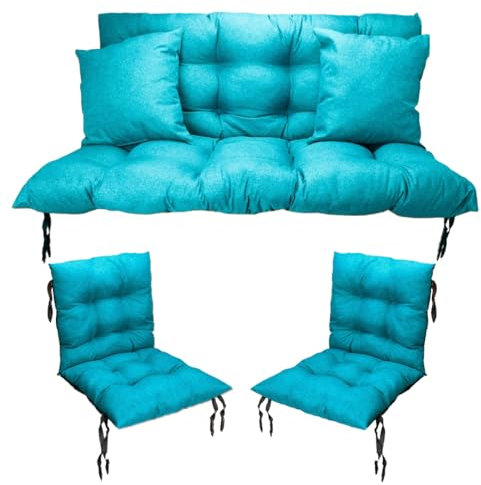 Filippo Sitzauflagen Gartenmöbel Set: Hollywoodschaukel Kissen 100 x 55 x 55 cm und 2 x Gartenstuhl Sitzkissen 50 x 50 cm - Schimmelbeständig, Handgefertigt und Wasserdicht mit Befestigungsschnüre