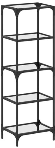 vidaXL Regal mit Glasböden, Bücherregal mit Stauraum, Standregal für Wohnzimmer Schlafzimmer, Wandregal Beistellregal, Schwarz Stahl